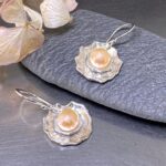 pearl (pink) earrings - blossoms - Argentium silver