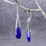 lapis earrings – V Bail – Argentium silver - Image 3