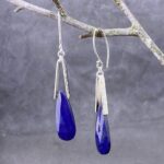 lapis earrings – V Bail – Argentium silver - Image 4