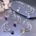 gemstone earrings - crescent moon post
