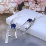 sapphire earrings - geometric bars - Argentium silver - 4 carat - Image 4