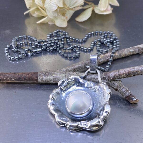 pearl pendant - antique Argentium silver wax seal