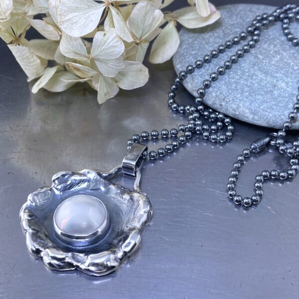 pearl pendant - antique Argentium silver wax seal - Image 4