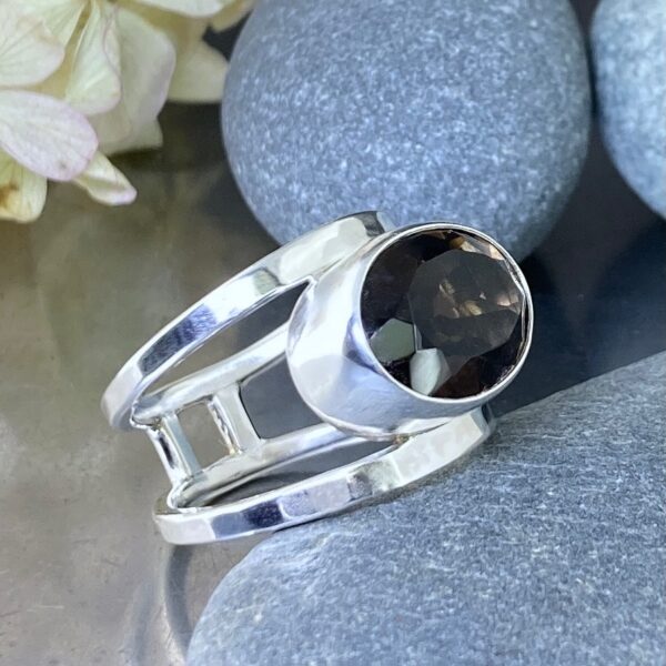 smoky quartz ring - size 8.25 - round double-band - 5.5 carat