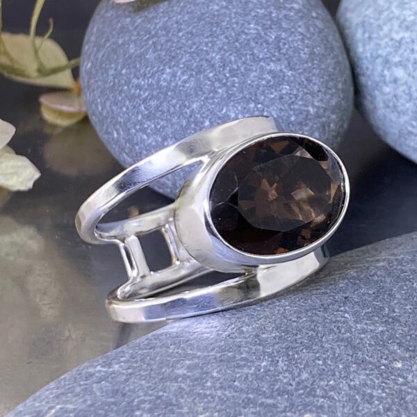 smoky quartz ring - size 8.25 - round double-band - 5.5 carat - Image 2