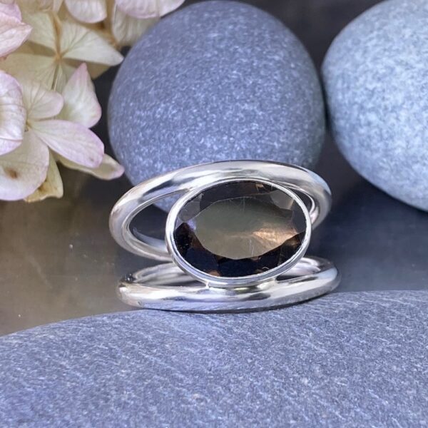 smoky quartz ring - size 11 - round double-band - 5 carat - Image 3