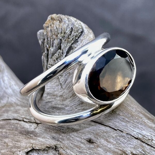 smoky quartz ring - size 11 - round double-band - 5 carat