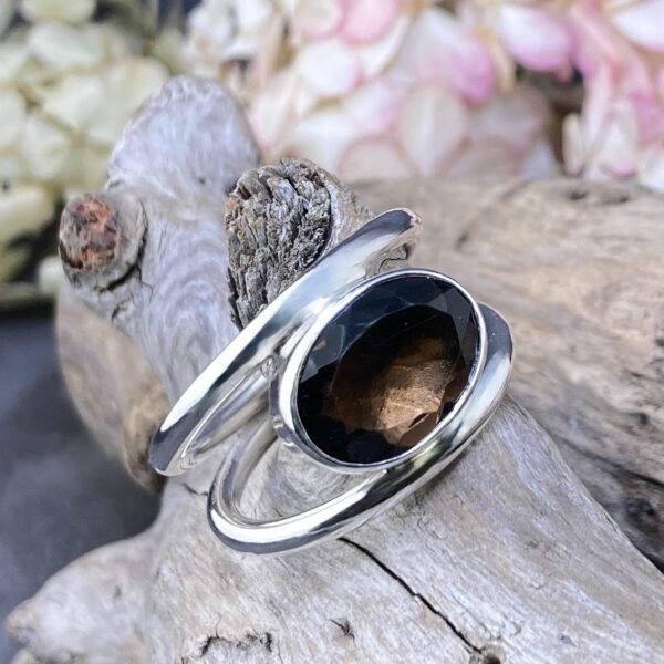 smoky quartz ring - size 11 - round double-band - 5 carat - Image 4