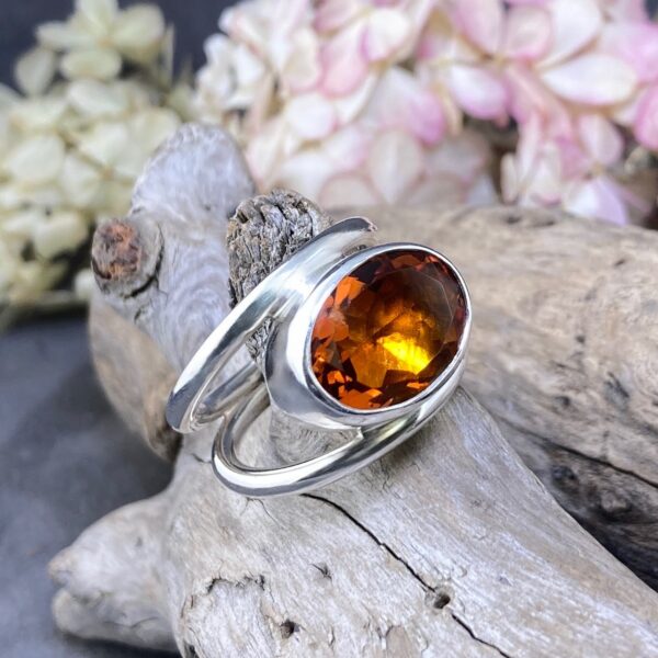 citrine ring - size 9.5 - Argentium round double-band - 7 carat - Image 3