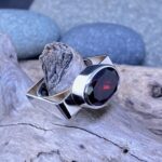 garnet ring – size 7.75 – Argentium silver circle & square - 8 carat - Image 5