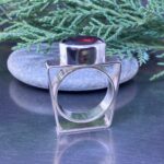 garnet ring – size 7.75 – Argentium silver circle & square - 8 carat - Image 3