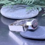 garnet ring – size 7.75 – Argentium silver circle & square - 8 carat - Image 2