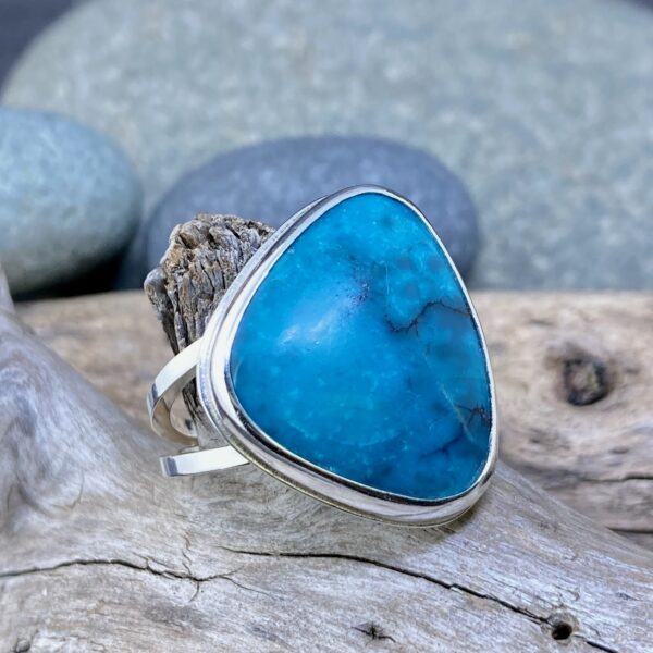 turquoise ring – size 11 – Argentium silver double-band - Image 2