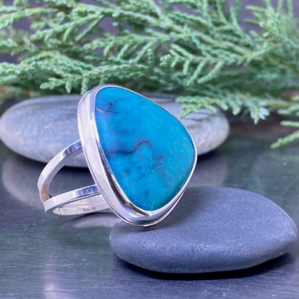 turquoise ring – size 11 – Argentium silver double-band - Image 4