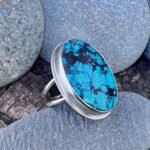 turquoise ring – size 7 – Argentium silver double-band - Image 2