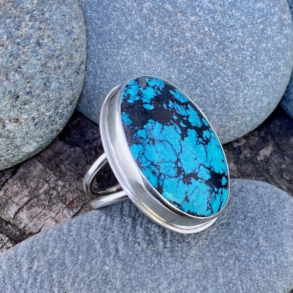 turquoise ring – size 7 – Argentium silver double-band - Image 2