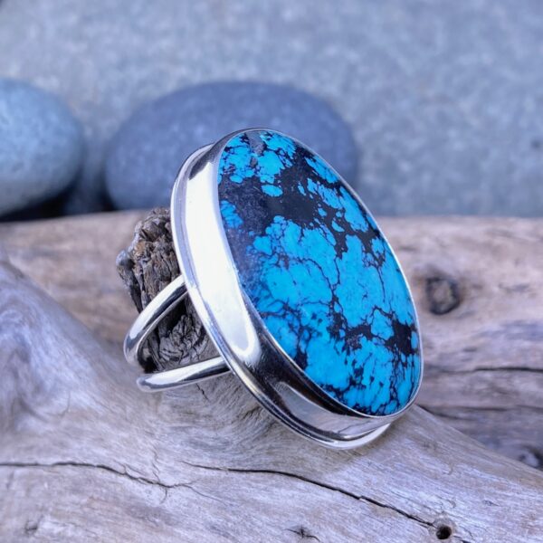 turquoise ring – size 7 – Argentium silver double-band - Image 4