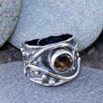 smoky quartz ring - size 9.75 - Argentium waves - 2 carat