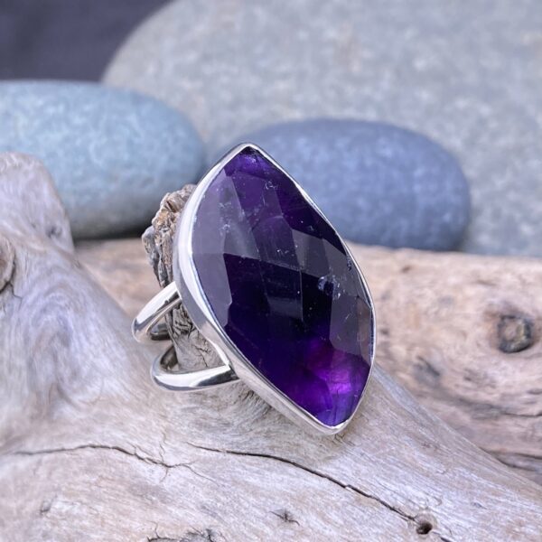 amethyst ring – size 7 – Argentium silver double-band - Image 2