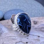 black line agate ring - size 9.25 - Argentium silver bark design - Image 4