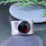 garnet ring – size 8.5 – Argentium silver wide band – 6 carat - Image 4