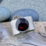 garnet ring – size 8.5 – Argentium silver wide band – 6 carat - Image 2