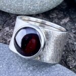 garnet ring – size 8.5 – Argentium silver wide band – 6 carat