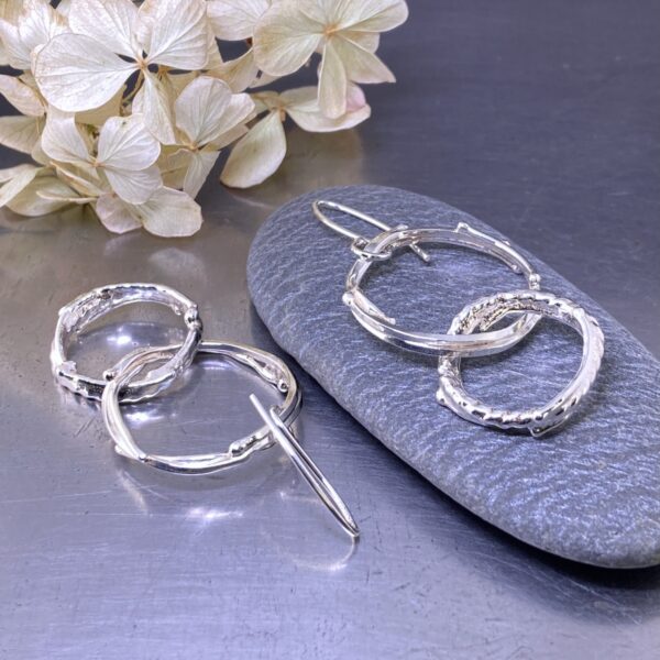 freeform circle earrings – Argentium silver – double