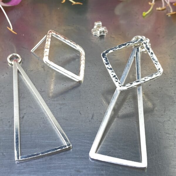 square triangle earring jacket - Argentium silver