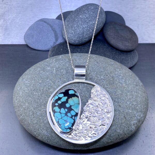 turquoise pendant - sun and moon - Argentium silver - Image 4