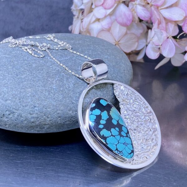 turquoise pendant - sun and moon - Argentium silver - Image 3