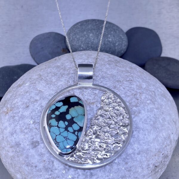 turquoise pendant - sun and moon - Argentium silver - Image 5