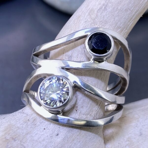 cubic zirconia, spinel ring - size 8.5 - Argentium silver wind band